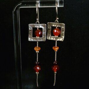 Vintage 90s Boho Carnelian & Sterling Silver Dangle Earrings